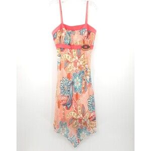 Torrid womens Y2K floral chiffon sleeveless scarf hem dress Size 16 bead detail